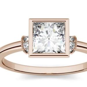 1.04CTW Square Moissanite Bezel Set 14K Rose Gold